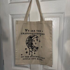 Beige Canvas Tote Bag with Witchy Design